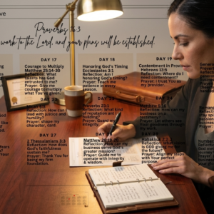 Woman at desk with 30 Day Challenge