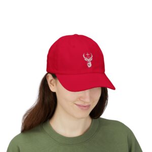 Minimalist Stag Skull Dad Cap - White Embroidered Deer Antler Hat
