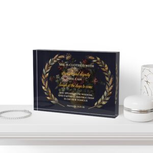 Proverbs 31 Photo Block — She Is Clothed with Strength and Dignity Decorative Scripture Plaque