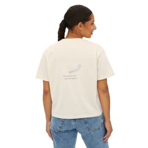 Women’s Boxy Tee — Minimal 'Be With Me' Feather Graphic