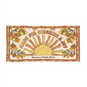 Made for Sunshine & Joy Beach Towel — Psalm 118:24 Retro Sun & Orange Grove Design