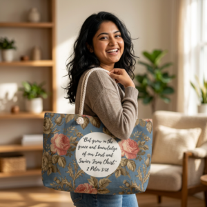Floral Scripture Weekender Bag — 2 Peter 3:18 Inspirational Travel Tote