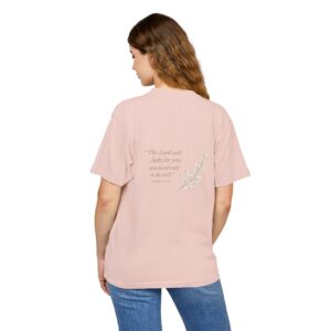 Standstill T-Shirt — Minimal Christian Faith Tee with ‘The Lord will fight for you…be still’ Back Design
