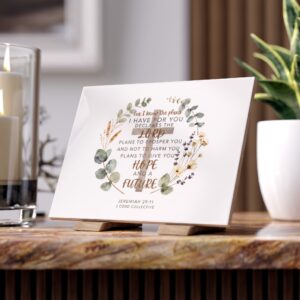 Ceramic Photo Tile — Jeremiah 29:11 Floral Scripture Wall Tile (Hope and Future)